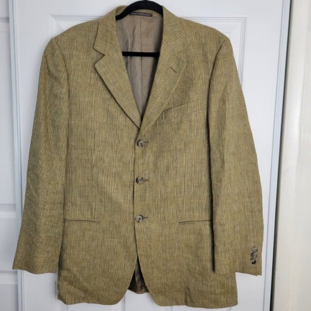 ERMENEGILDO ZEGNA SOFT Tan Linen Wool Mohair Blend 3 Button Blazer 50R
